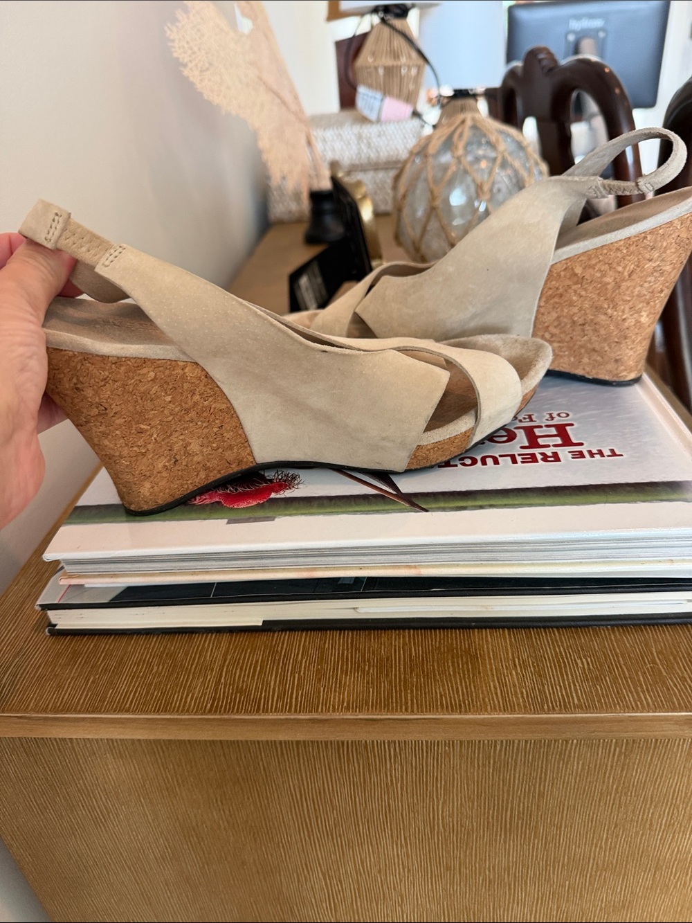 UGG Beige Suede Cork Wedge Sandals - Women size 7